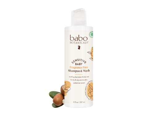 Babo Botanicals Sensitive Baby Fragrance-Free 2-in-1 Shampoo & Wash - Shea Butter, Calendula & Aloe Vera - EWG Verified - Cruelty-Free - Vegan - Pediatrician Tested - EWG Verified - For Babies & Kids