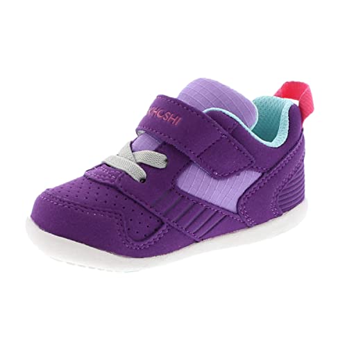 TSUKIHOSHI 2510 Racer Strap-Closure Machine-Washable Baby Sneaker Shoe with Wide Toe Box and Slip-Resistant, Non-Marking Outsole - Purple/Lavender, 3 Infant (0-12 Months)