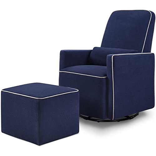 DaVinci Olive Upholstered Swivel Glider with Bonus Ottoman, Polyester in Navy with Grey Piping, Greenguard Gold & CertiPUR-US Certified