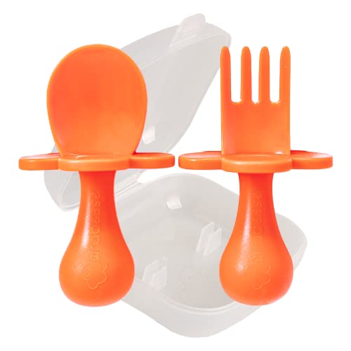 Grabease Toddler Silverware Toddler Spoons and Forks Baby Silverware Baby For and Spoons, BPA-Free & Phthalate-Free for Baby & Toddler, 1 Set, Orange