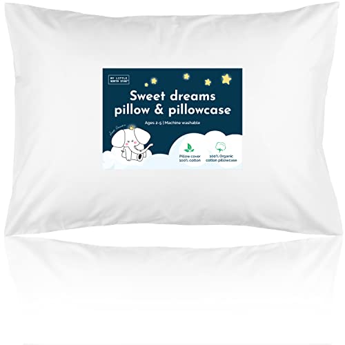 Toddler Pillow with Pillowcase - 13x18 Soft Organic Cotton Toddler Pillow for Sleeping - Washable Baby Nap Pillow - Travel Pillow for Kids - Toddler Sleeping Pillow Toddler Bedding (White)
