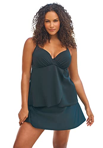 Swimsuits For All Women's Plus Size Bra-Size Wrap Tankini Top - 42 C, Black