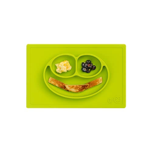 ezpz Happy Mat (Lime) New Version - 100% Silicone Suction Plate with Built-in Placemat for Toddlers + Preschoolers - Divided Plate - Dishwasher Safe