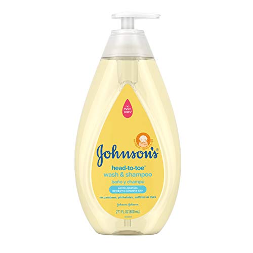 Johnson's Baby Head-To-Toe Gentle Baby Body Wash & Shampoo, Tear-Free, Sulfate-Free & Hypoallergenic Bath Wash & Shampoo for Baby's Sensitive Skin & Hair, Washes Away 99.9% Of Germs 27.1 fl. oz