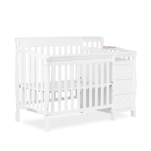 Biokleen Dream On Me Jayden 4-in-1 Mini Convertible Crib And Changer in White, Greenguard Gold Certified, Non-Toxic Finish, New Zealand Pinewood, 1