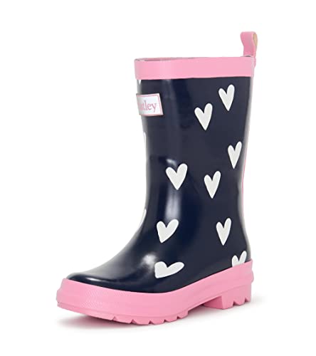 Hatley Girls Printed Rain Boots, Navy & White Hearts, 6 Toddler