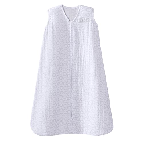 HALO Sleepsack, 100% Cotton Muslin Wearable Blanket, Swaddle Transition Sleeping Bag, TOG 0.5, Grey Open Circles, Medium, 6-12 Months