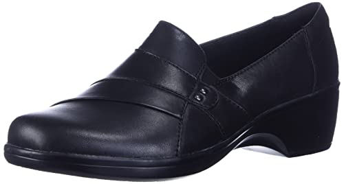 Clarks Women's May Marigold Slip-On Loafer, Black Leather, 8 M US