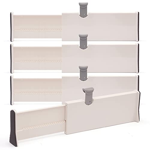 DIOMMELL 4 Pack Adjustable Dresser Drawer Dividers Organizers, Plastic Expandable Drawer Organization Separators for Kitchen, Bedroom, Closet, Bathroom and Office Drawers