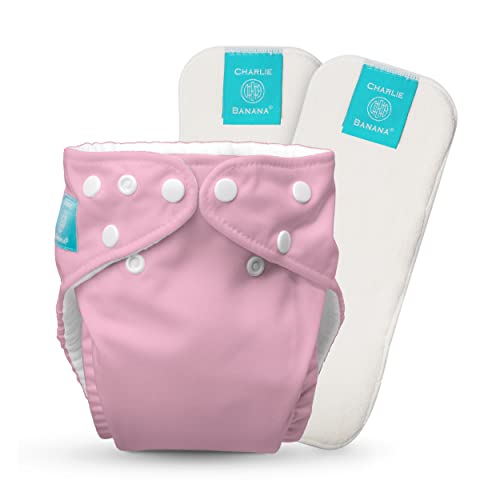 Charlie Banana Baby Fleece Reusable and Washable Cloth Diaper System, 1 Diaper and 2 Inserts, One Size, Baby Pink