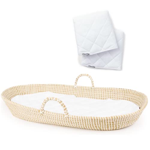 Baby Changing Basket by Woven Baby | Changing Basket for Baby Made of Seagrass | Comes with 2 Pcs. Washable Basket Changing Pad | Changing Basket Table Topper for Nursery | Changing Pad Basket