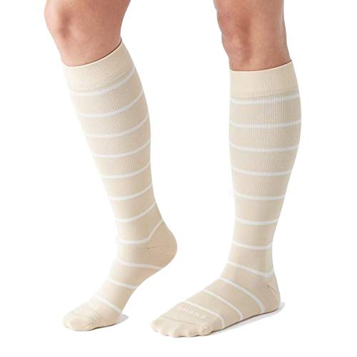 COMRAD | Premium and Stylish Compression Socks for Multipurpose Wear (Almond/Milk Stripe, Large)