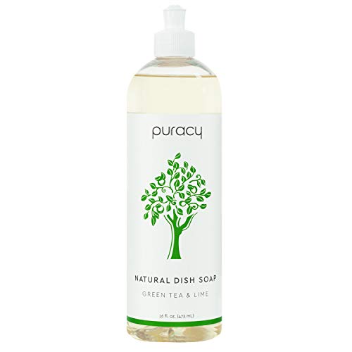 Puracy Natural Dish Soap, Green Tea & Lime, Sulfate-Free Liquid Dishwashing Detergent, 16 Ounce