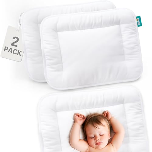 Baby Toddler Pillow 2 Pack with Pillowcase (13 x 18), Baby Toddler Pillows for Sleeping, Machine Washable Soft Travel Pillow