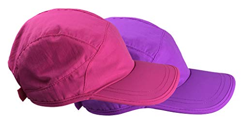N'Ice Caps Kids SPF 50+ UV Protection Adjustable Mesh Lined Sun Cap - 2 Pack Bundle (Neon Pink/Neon Purple, 5-7 Years)