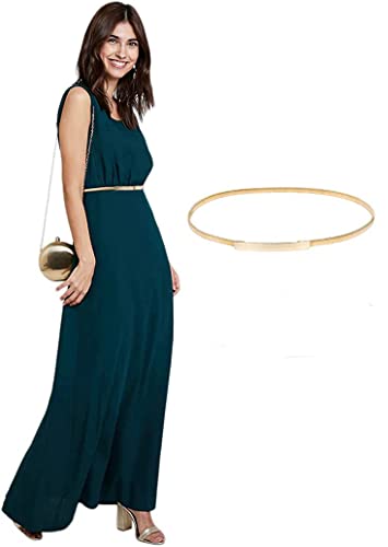 Women Metal Skinny Waist Belt with Closure Hook Size M Gold CL633