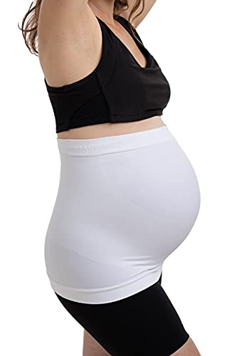 Belevation Maternity Band/Maternity Belly Band, Pregnancy Support Band - White 6-10 (M)