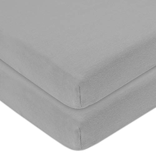 American Baby Company 2 Pack 100% Natural Cotton Value Jersey Knit Fitted Pack N Play Playard Sheet, Gray, Soft Breathable, for Boys and Girls