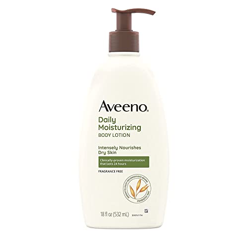Aveeno Daily Moisturizing Body Lotion with Soothing Oat and Rich Emollients to Nourish Dry Skin, Gentle & Fragrance-Free Lotion is Non-Greasy & Non-Comedogenic, 18 fl. oz