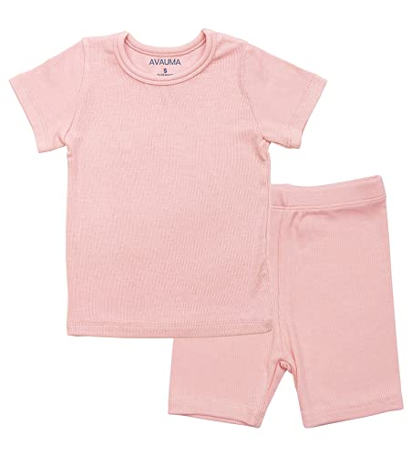 AVAUMA Newborn Baby Little Boys Girls Snug-Fit Pajamas Summer Short Sets Pjs Kids Clothes (M/Pink)