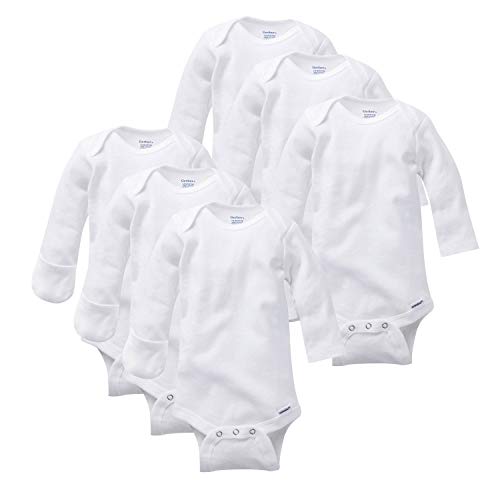 Image of the GERBER Baby 6-Pack Long-Sleeve Mitten-Cuff Onesies Bodysuit, White, Newborn