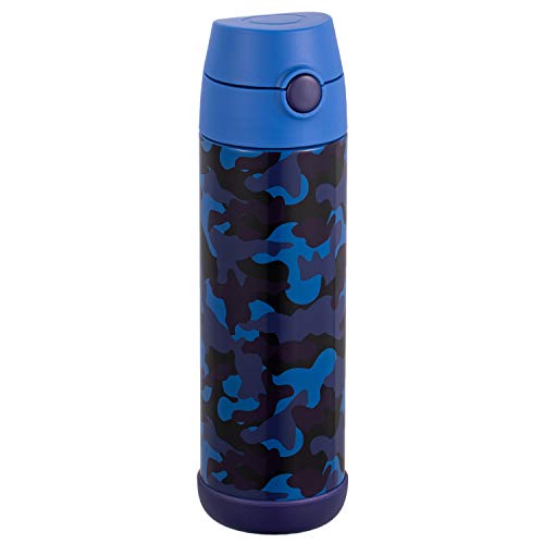 Snug Kids Water Bottle - insulated stainless steel thermos with straw (Girls/Boys) - Camo, 17oz