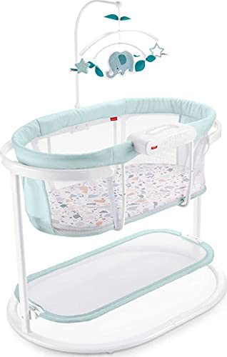 Fisher-Price Baby Bedside Sleeper Soothing Motions Bassinet With Lights Music Vibrations & Overhead Mobile, Pacific Pebble