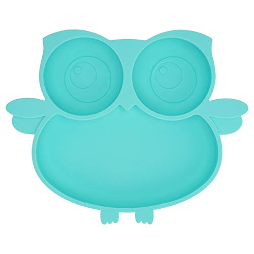 Kirecoo Owl Silicone Suction Plate - Self Feeding Training Storage Divided Plate, Baby Toddler Bowl and Dish, Fits for Most Hairchairs Trays, Microwave Dishwasher Safe (Sky Blue)