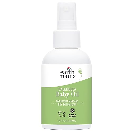 Earth Mama Calendula Baby Oil | Massage Oil for Newborn Skin Care, Dry Skin & Scalp Moisturizer, Fragrance Free, 4-Fluid Ounce