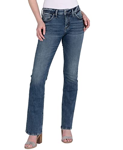 Silver Jeans Co. Women's Avery High Rise Curvy Fit Slim Bootcut Jeans-Legacy, Indigo with Border Stitch Back Pocket, 24W x 33L