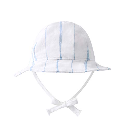 pureborn Baby Boy Stripe Sun Hat Wide Brims Bucket Hat Sun Protection with Straps Blue 0-3 Months