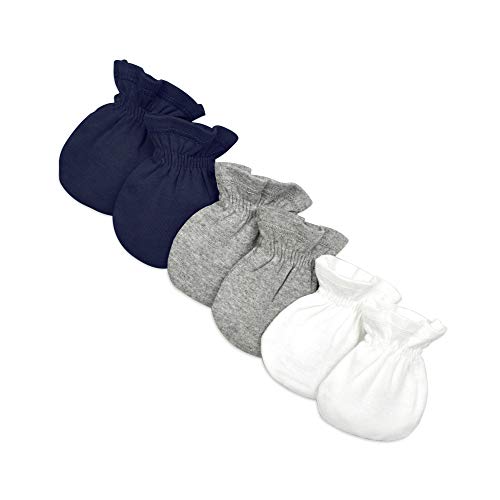 Burt's Bees Baby Unisex Baby Mittens, No-scratch Mitts, 100% Organic Cotton, Set of 3 Gloves, Midnight