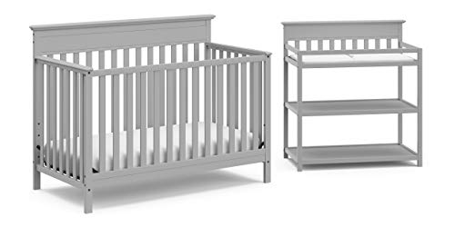 Storkcraft Windward 2 Piece Nursery in a Box, JPMA Certified Complete Nursery Solution with Convertible Crib and Infant Changing Table, Pebble Gray