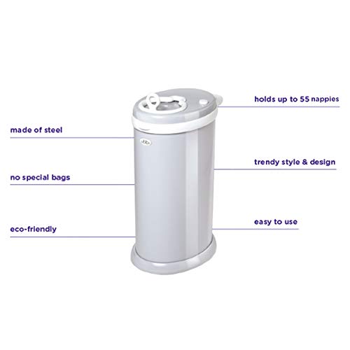 Ubbi Steel Odor Locking, No Special Bag Required Money Saving, Awards-Winning, Modern Design Registry Must-Have Diaper Pail, Gray