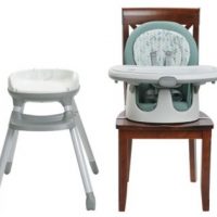 Picture of the Graco floor2table high chair separated into its two compentents, the feet or base which can be separated from the seat