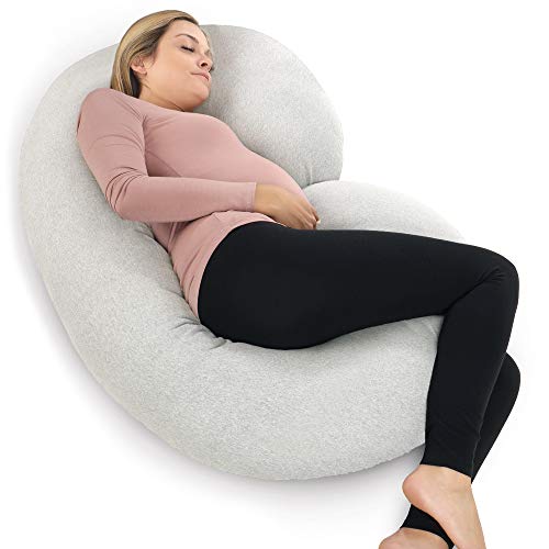 Pharmedoc Pregnancy Pillows, C-Shape Full Body Pillow – Jersey Cover Light Grey – Pregnancy Pillows for Sleeping – Body Pillows for Adults, Maternity Pillow and Pregnancy Must Haves, New Mom Gifts