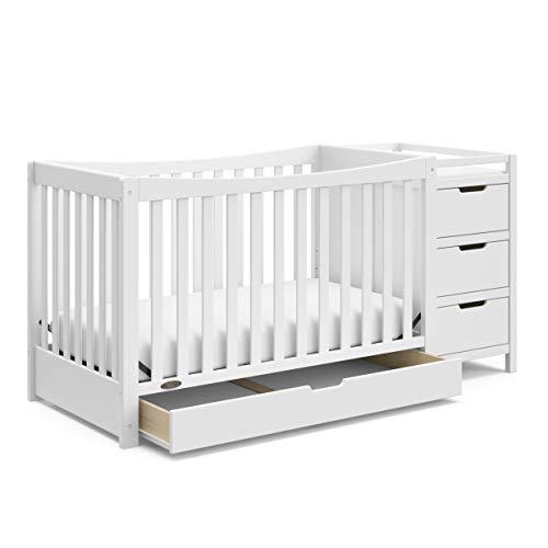 Graco Remi All-in-One Convertible Crib with 3 Storage Drawer and Changer (White) - JPMA-Certified, Attached Changing Table, and Water-Resistant Changing Pad