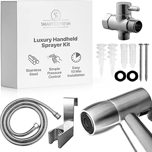 SmarterFresh Easy-Install Cloth Diaper Sprayer for Toilets – Luxury Handheld Bidet Attachment – Multi-Use Toilet Faucet with Simple Pressure Control (Curved Sprayhead)