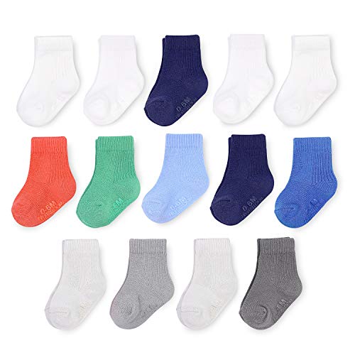 Fruit of the Loom Baby 14-Pack Grow & Fit Flex Zones Cotton Stretch Socks - Unisex, Girls, Boys (6-12 Months, Blue)