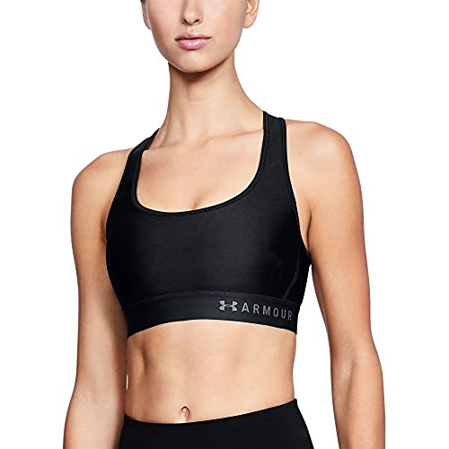 Under Armour womens HeatGear Armour Mid Impact Crossback Sports Bra , Black (001)/Graphite , X-Small