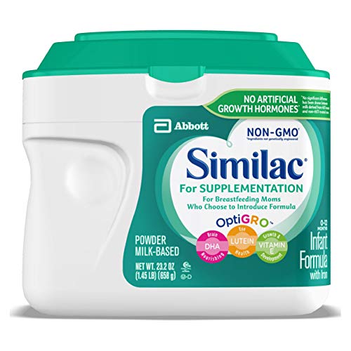 Similac For Supplementation, 4 Tubs, Gentle Non-GMO Infant Formula, for Breastfed Babies, with Prebiotics, Supports Brain & Eye Development, Powder, 23.2-oz each