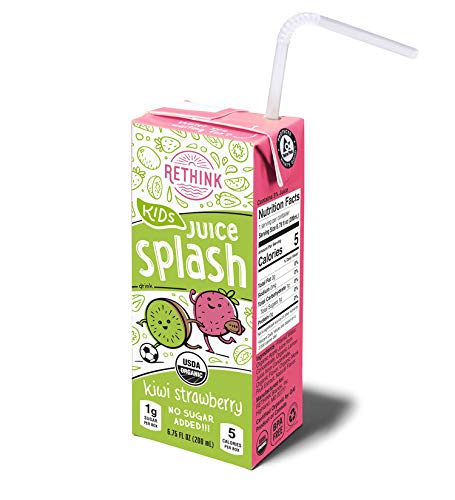 Rethink Kids Juice Splash Kiwi Strawberry Low Sugar Kids Juice Drink -- Only 5 Calories and 1g of Sugar, Certified Organic, BPA Free, Recyclable (Pack of 32)