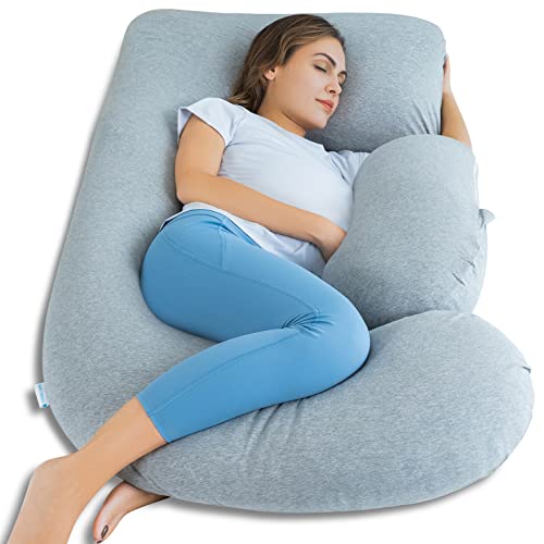 QUEEN ROSE Pregnancy Pillows for Sleeping, Cooling Maternity Pillow Detachable for Side Sleepers, U Shaped Body Pillow for Back Pain with Organic Jersey Cover