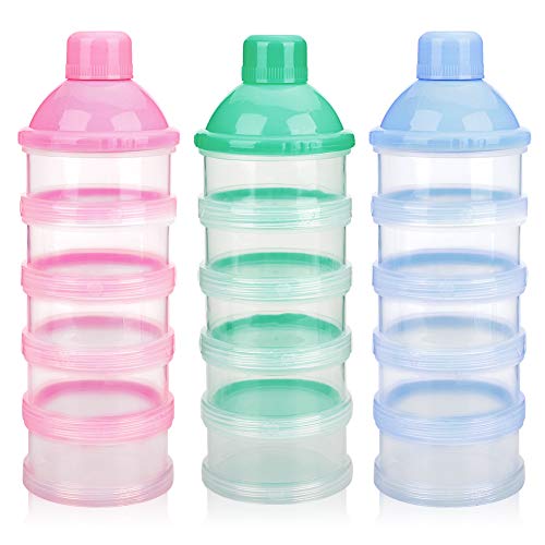 Accmor 3pcs Baby Formula Dispenser On The Go, 5 Layers Stackable Formula Dispenser Formula Containers for Travel, Baby Milk Powder Kids Snack Container, BPA Free, Pink Green Blue