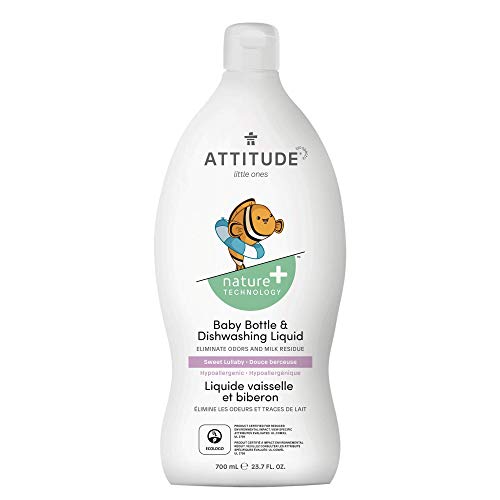 ATTITUDE Baby Bottle and Dishwashing Liquid, EWG Verified, Tough on Milk Residue and Grease, Vegan, Sweet Lullaby, 23.7 Fl Oz