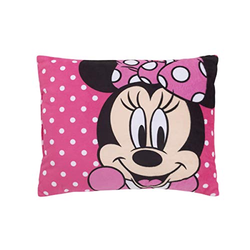 Disney Minnie Mouse Bright Pink Soft Plush Decorative Toddler Pillow, Pink, White, Black 15x12 Inch (Pack of 1)