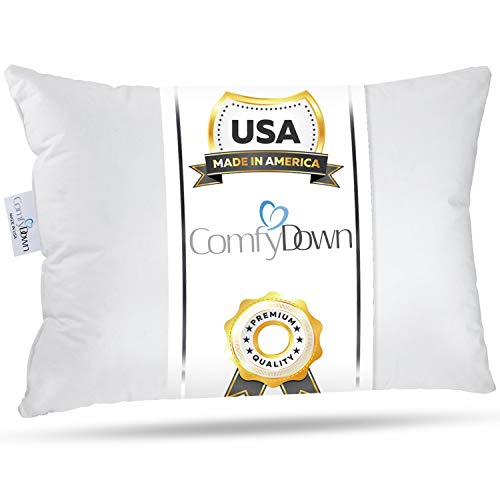 Toddler Pillow - 13x18 Soft Baby Pillow, 800 Fill Power Goose Down Fill, 300 Thread Count 100% Cotton Cover - Made in USA
