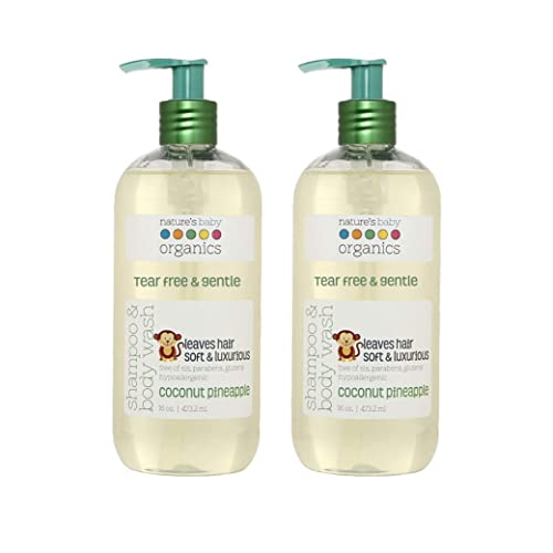 Nature's Baby Baby Shampoo, Face & Body Wash, Formulated for Problem and Sensitive Skin, pH Neutral & Tear Free, No Sulfate or Artificial Fragrances, Coconut Pineapple, 16 oz ea, 2 Pack