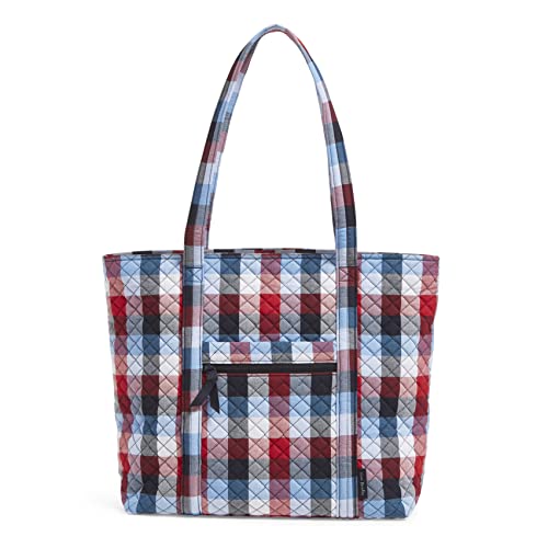 Vera Bradley Women's Cotton Vera Tote Bag, Patriotic Plaid - Recycled Cotton, One Size