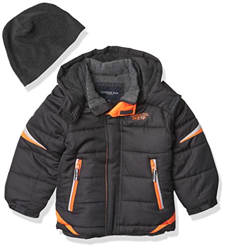 London Fog Boys' Active Puffer Jacket Winter Coat, Grey Orange Ripstop, 10/12
